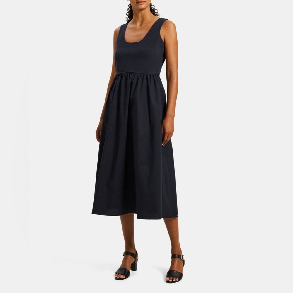 THEORY- P- Sleeveless Flare Dress in Cotton Poplin - Navy blue